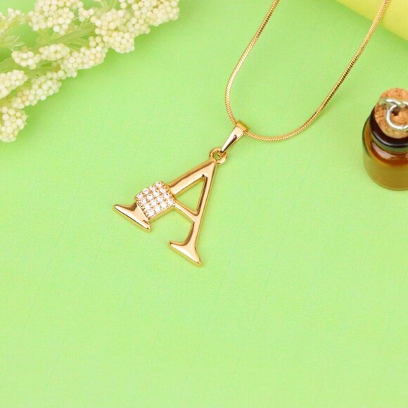 "Rose Gold Letter A Pendant with Crystal Accent, XPPT1412 - Picture 4 of 13